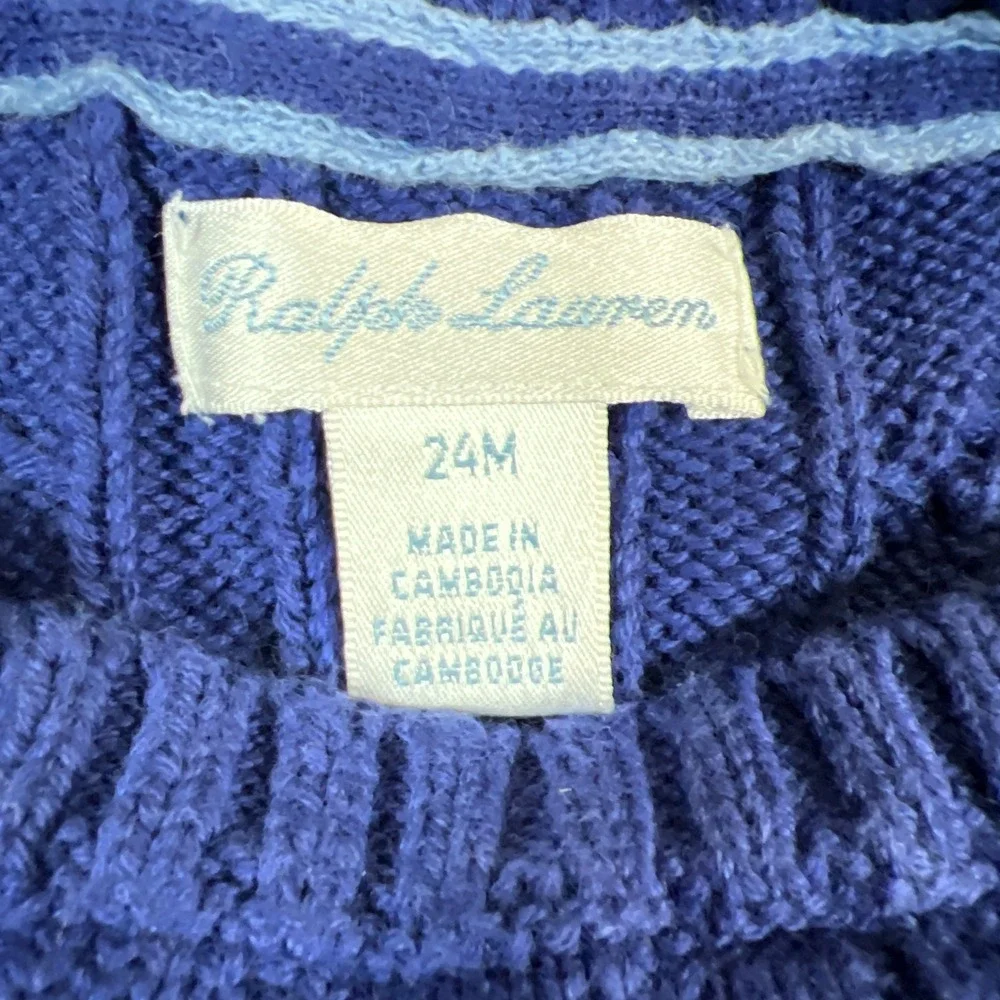 Ralph Lauren Sweater Toddler Boys 24M Blue Cable Knit Cotton Crew Neck Pullover